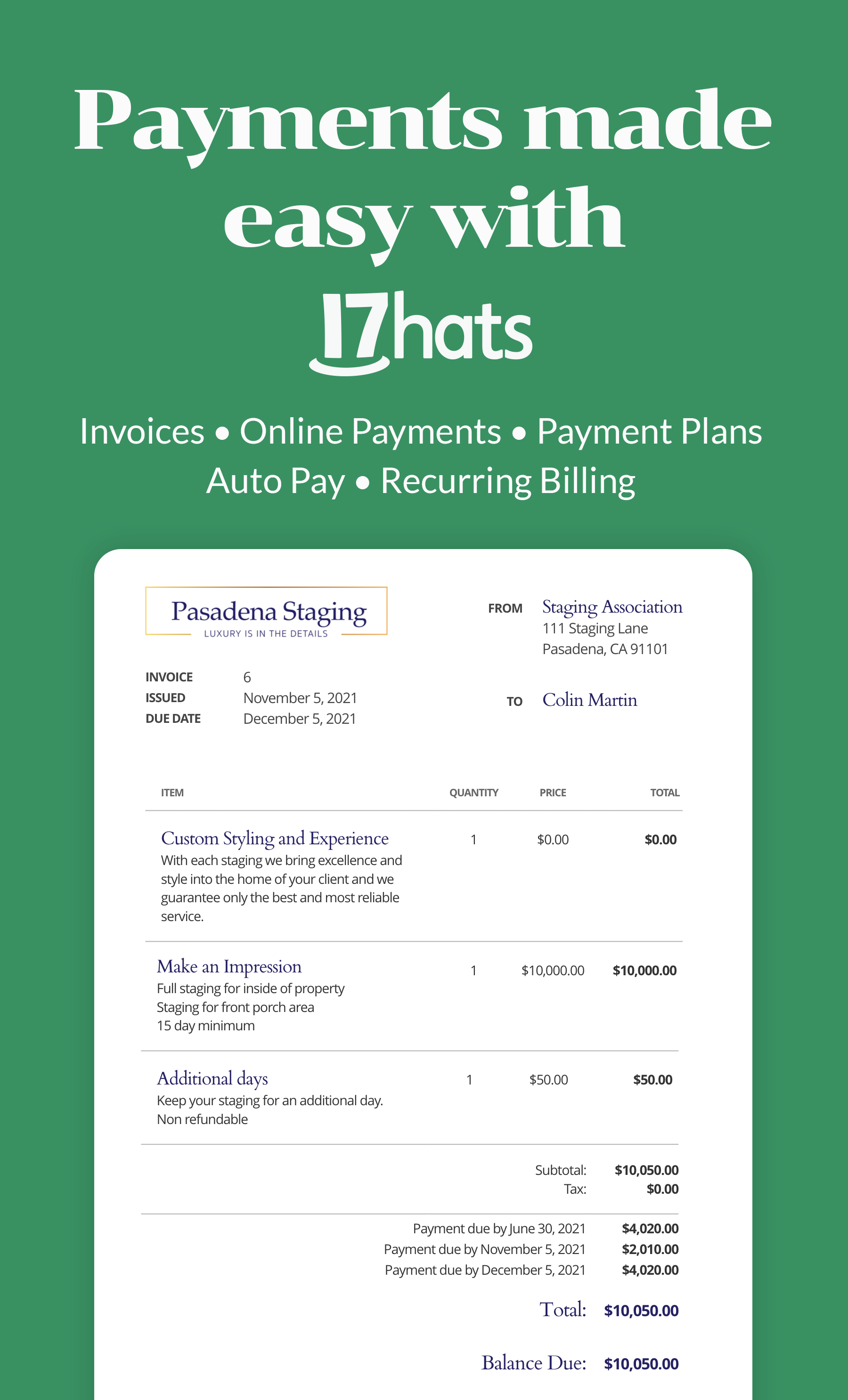 Use 17hats to Get Paid Faster for Your Home Staging Projects